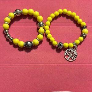 Yellow Beaded Bracelets with Tree Charm